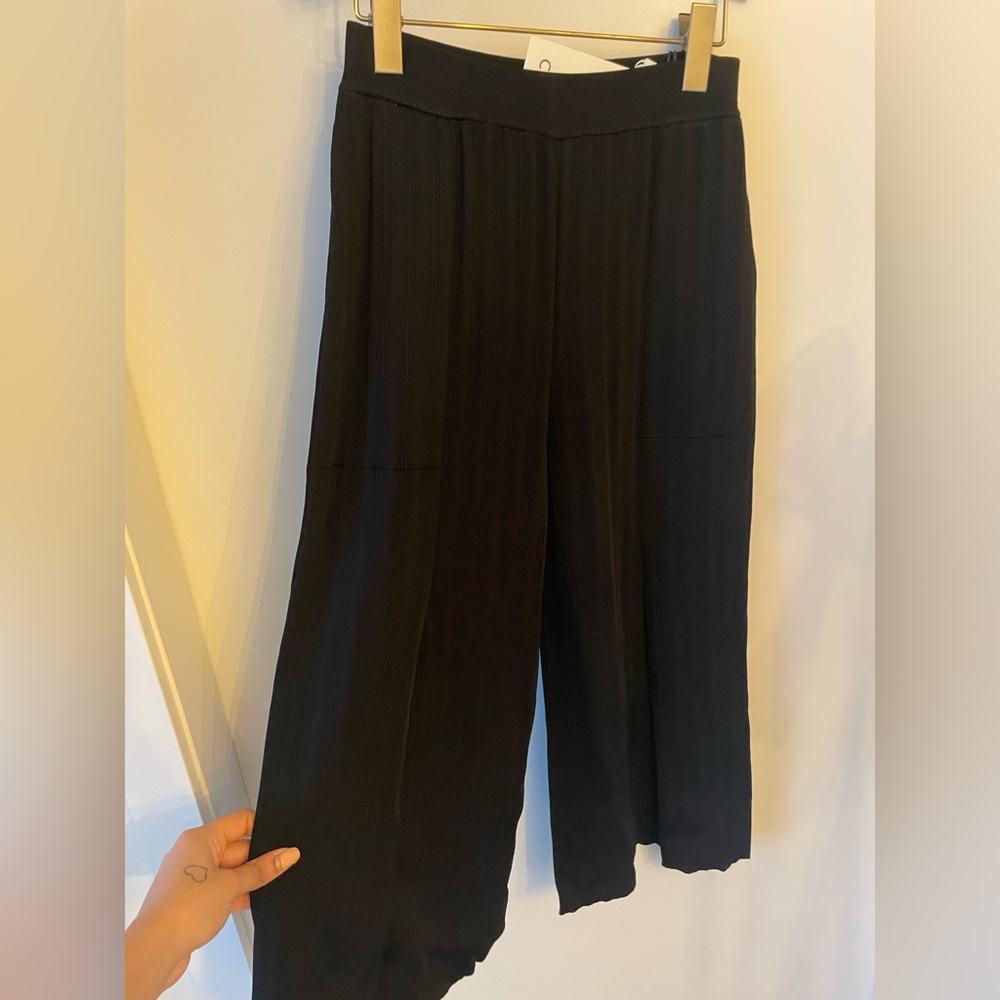 Pleated Capris Wide Leg Pants - black